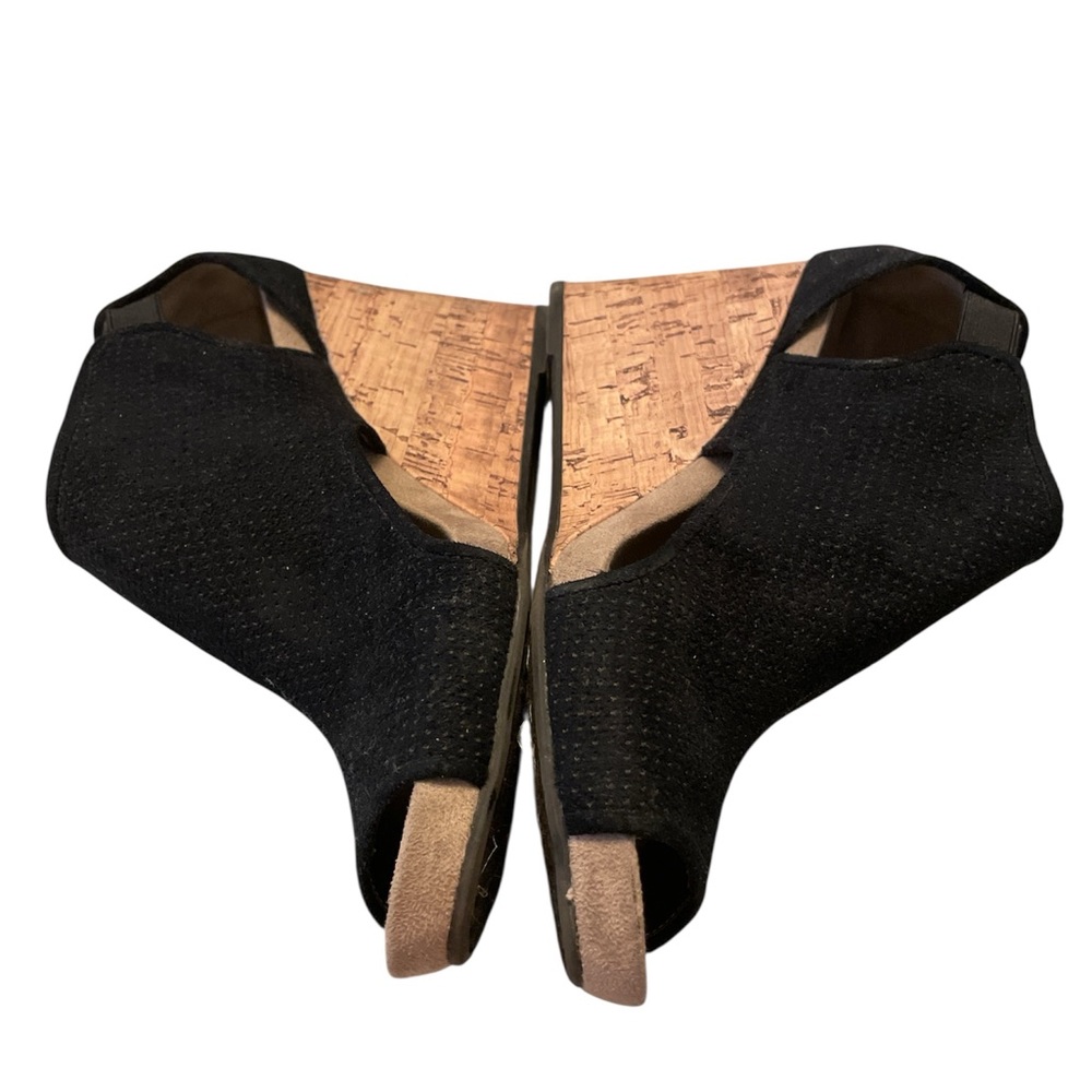 Life Stride Soft system Flex Black Suede Open-Toe Wedge Booties